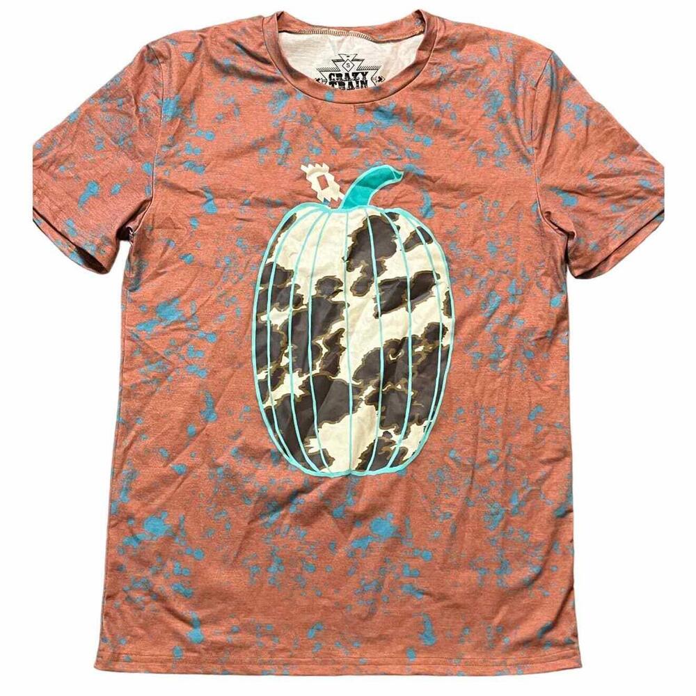 Crazy Train Cowhide Pumpkin Bleached Tee Small